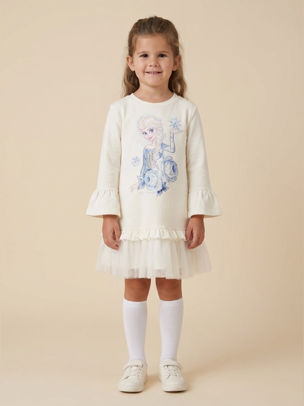Monnalisa Girls Elsa Jetsey dress in Ivory, size 12